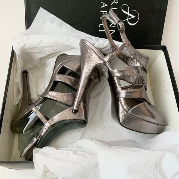 Adrianna Papell Marlene Metallic Silver Platform Sandal Stiletto Heels Pumps 8.5 - Picture 6 of 9